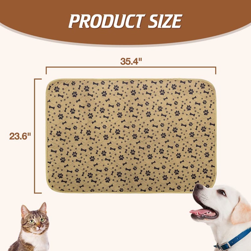 BINGPET Waterproof Dog Food Mat Non-Slip - 2 Pack Dog Bowl Mat Absorbent Pet Feeding Mats Washable Pee Pads for Puppies Cats, Bone & Paw Pattern 35.4" X 23.6" - Image 2